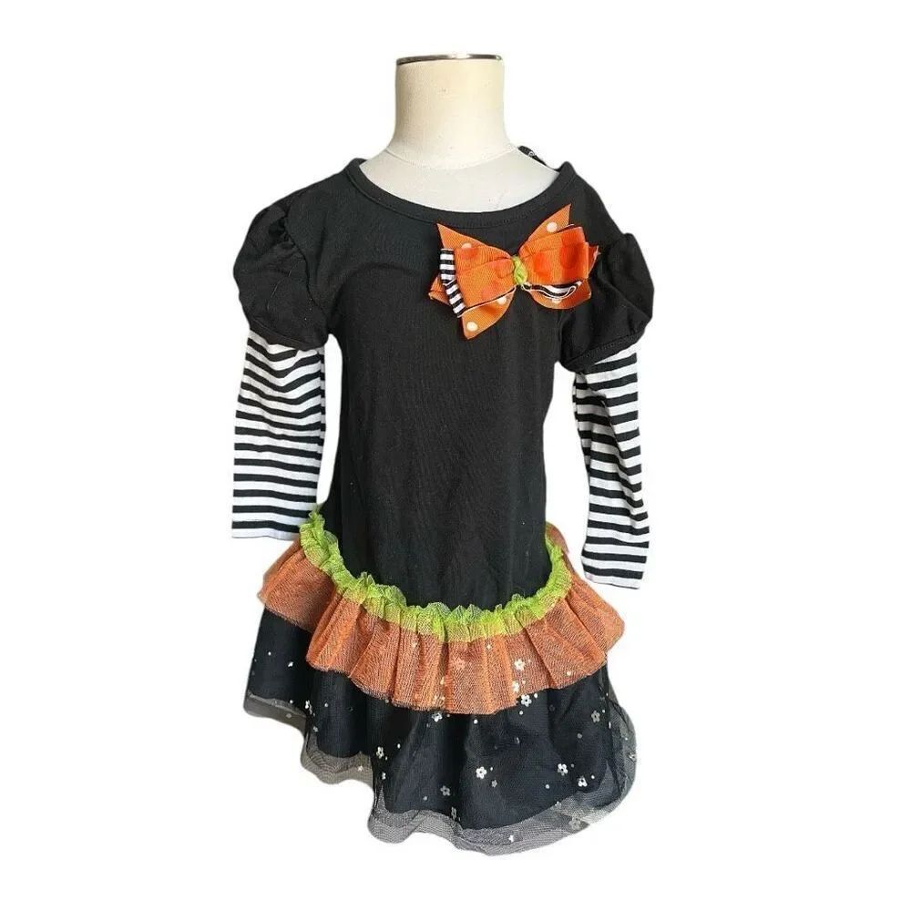 Toddler Girls Rare Editions Long Sleeve Halloween Shimmer Tutu Dress - Sz 3T